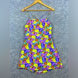 Zara Romper Dress Skort Size L Floral Multicolor‎ Backless Strappy Beachy Summer